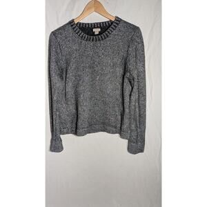 J Crew Womens‎ Lurex Lambs Wool Sweater Small Silver Metallic Holiday Cozy Cabin